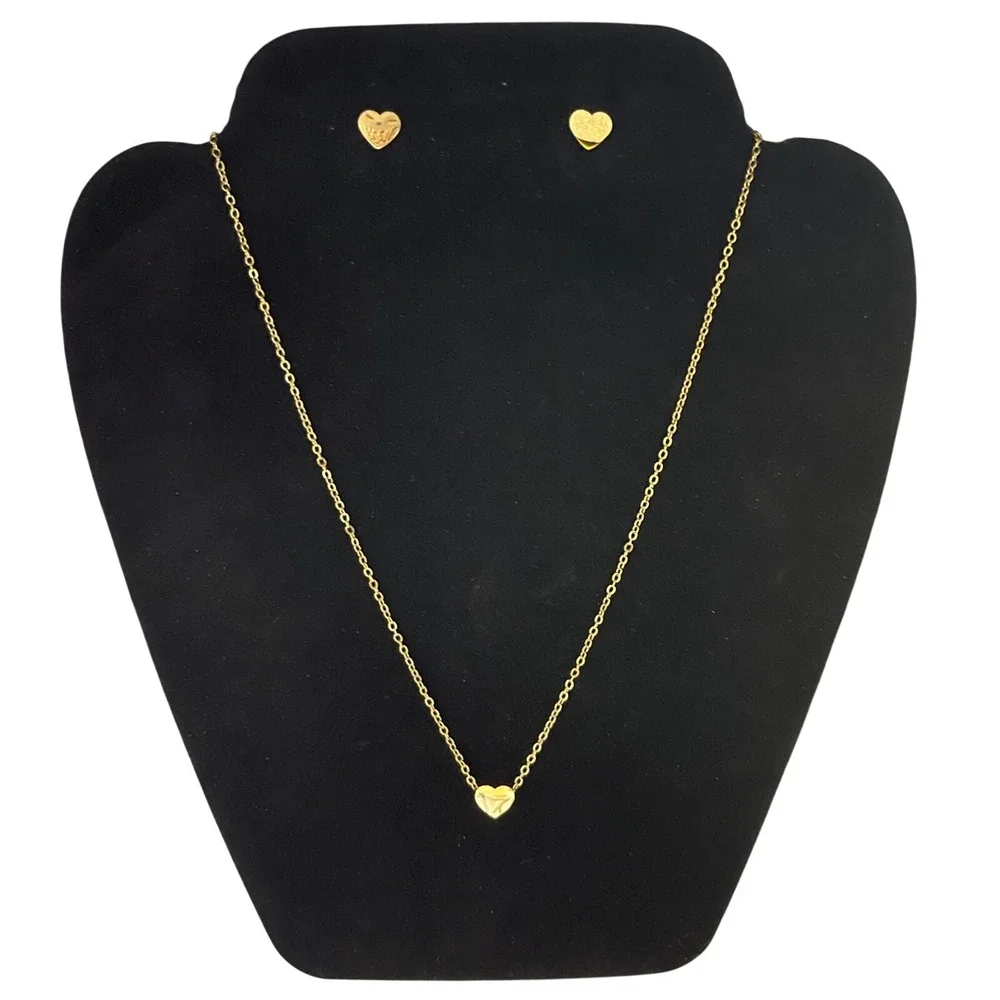 Gold Heart Necklace and Earring Set Stainless Steel Minimalist Jewelry